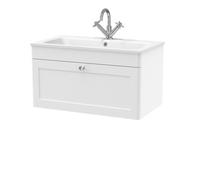Nuie Classique Wall Hung Single Drawer Vanity Unit and White Stone Basin | Satin White | MFC | 800mm