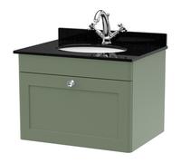 nuie 600mm Wall Hung 1 Drawer Vanity & Marble Top 1TH - Satin Green, Green