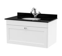 nuie 800mm Wall Hung 1 Drawer Vanity & Marble Top 1TH - Satin White, White