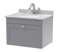 nuie 600mm Wall Hung 1 Drawer Vanity & Marble Top 1TH - Satin Grey, Grey