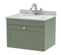 nuie 600mm Wall Hung 1 Drawer Vanity & Marble Top 1TH - Satin Green, Green