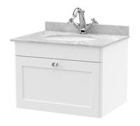 nuie 600mm Wall Hung 1 Drawer Vanity & Marble Top 1TH - Satin White, White