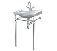nuie CLB502 Carlton Traditional Bathroom 1 Tap Hole Fireclay Basin with Basin Stand and Bottle Trap, 861 x 531 x 406mm, White/Chrome