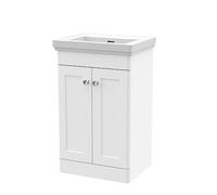 nuie CLC123H Classique Floor Standing 2 Door Vanity Unit & 0 Tap Hole Fireclay Basin, 500mm, Satin White
