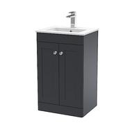 nuie CLC1423C Classique Traditional Bathroom Floor Standing 2 Door Unit & Minimalist Ceramic Basin, 500mm, Soft Black