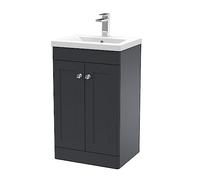 nuie CLC1423D Classique Traditional Bathroom Floor Standing 2 Door Unit & Mid-Edge Ceramic Basin, 500mm, Soft Black
