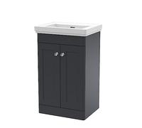 nuie CLC1423H Classique Floor Standing 2 Door Vanity Unit & 0 Tap Hole Fireclay Basin, 500mm, Satin Anthracite