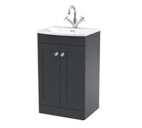 nuie CLC1423J Classique Traditional Bathroom Floor Standing 2 Soft Close Door Vanity Unit and Curved Basin, 500mm, Soft Black