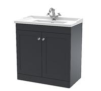 nuie CLC1426F Classique Traditional Bathroom Floor Standing 2 Door Vanity Unit & 1 Tap Hole Ceramic Basin, 800mm, Soft Black