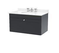 nuie 800mm Wall Hung 1 Drawer Vanity & Marble Top 3TH - Soft Black