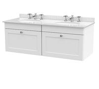 nuie 1200mm Wall Hung 2 Drawer Vanity & Marble Top - Satin White, White