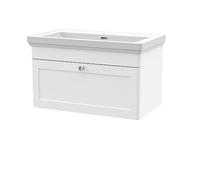nuie CLC196H Classique Traditional Bathroom Wall Hung 1 Drawer Vanity Unit & 0 Tap Hole Fireclay Basin, 800mm, Satin White