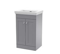 nuie CLC223H Classique Floor Standing 2 Door Vanity Unit & 0 Tap Hole Fireclay Basin, 500mm, Satin Grey
