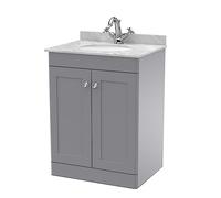 nuie 600mm Floor Standing 2 Door Vanity & Marble Top 1TH - Satin Grey