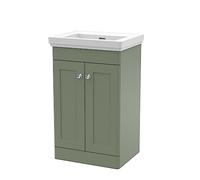 nuie CLC823H Classique Floor Standing 2 Door Vanity Unit & 0 Tap Hole Fireclay Basin, 500mm, Satin Green
