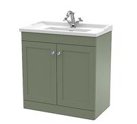 nuie CLC826F Classique Traditional Bathroom Floor Standing 2 Door Vanity Unit & 1 Tap Hole Ceramic Basin, 800mm, Satin Green