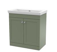 nuie CLC826H Classique Traditional Bathroom Floor Standing 2 Door Vanity Unit & 0 Tap Hole Fireclay Basin, 800mm, Satin Green