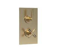 nuie CLL8207 Aztec Modern Bathroom Twin Concealed Thermostatic Shower Valve with Diverter - 2 Outlets, 215mm, Brushed Brass