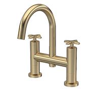 nuie CLX853 Aztec Modern Bathroom Deck Mounted Bath Filler Tap, 235mm, Brushed Brass