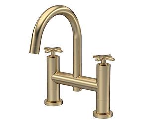 nuie CLX853 Aztec Modern Bathroom Deck Mounted Bath Filler Tap, 235mm, Brushed Brass