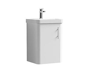 nuie COR10133 Core Modern Bathroom Furniture Bundle-Wall Hung 1 Soft Close Door Vanity Basin Unit & Knurled Bar Handle, 400mm, Gloss White/Satin Chrome