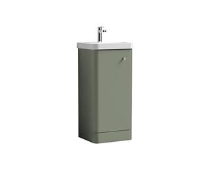 nuie COR802 Core Modern Bathroom Floor Standing 1 Door Vanity Basin Unit with Ceramic Basin, 400mm, Satin Green