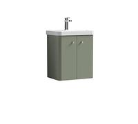nuie COR803 Core Modern Bathroom Wall Hung 2 Door Vanity Basin Unit with Ceramic Basin, 500mm, Satin Green