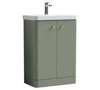 Nuie Core 2 Door Vanity Unit and Thin Edge Basin | Satin Green | MDF | 600mm