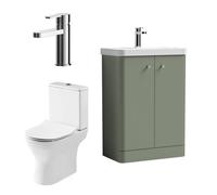 Nuie Core Cloakroom Set Floor Standing Vanity Unit Curve 600mm Basin Tap Wc Satin Green