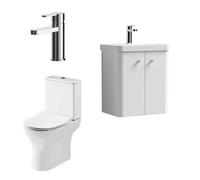 Nuie Core Cloakroom Set Wall Hung Vanity Unit Curve 500mm Basin Tap Wc Satin White