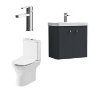 Nuie Core Cloakroom Set Wall Hung Vanity Unit Curve 600mm Basin Tap Wc Satin Anthracite