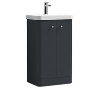 nuie COR1404 Core Modern Bathroom Floor Standing 2 Door Vanity Basin Unit with Ceramic Basin, 500mm, Soft Black