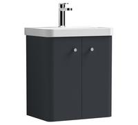 Nuie Core Satin Wall Hung 2 Door Vanity Unit and Thin Edge Basin | Soft Black | MDF | 500mm