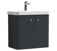 Nuie Core Satin Wall Hung 2 Door Vanity Unit and Thin Edge Basin | Soft Black | MDF | 600mm