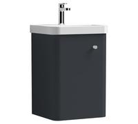 Nuie Core Satin Wall Hung Single Door Vanity Unit and Thin Edge Basin | Soft Black | MDF | 400mm