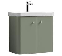 Nuie Core 2 Door Wall Hung Vanity Unit and Basin with 1 Tap Hole | Satin Green | MFC | 600mm