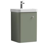 Nuie Core Wall Hung Single Door Vanity Unit and Thin Edge Basin | Satin Green | MDF | 400mm