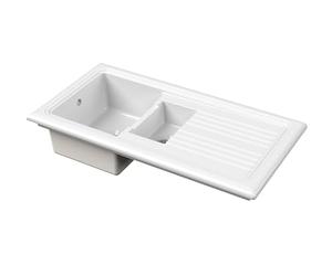 nuie CT115T1000 Fireclay Kitchen Countertop 1.5 Bowl Sink with Drain Area, 1010mm x 525mm, White