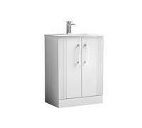Nuie Deco 600mm Floor Standing 2 Door Vanity & Basin 4 - Satin White, White