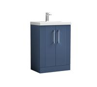 Nuie Deco 2 Door Vanity Unit and Mid Edge Ceramic Basin | Satin Blue | MDF | 600mm