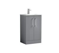 Nuie Deco 2 Door Vanity Unit and Minimalist Ceramic Basin | Satin Grey | MDF | 500mm