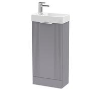 Nuie Deco Compact Single Door Floor Standing Vanity Unit with Basin | Satin Grey | MFC | 400mm