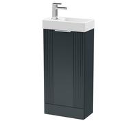 Nuie Deco Compact Single Door Floor Standing Vanity Unit with Basin | Soft Black | MDF | 400mm
