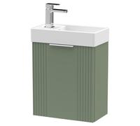 Nuie Deco Compact Wall Hung Single Door Vanity Unit with Basin | Satin Green | MDF | 400mm
