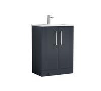 Nuie Deco Satin 2 Door Vanity Unit and Minimalist Ceramic Basin | Soft Black | MDF | 600mm