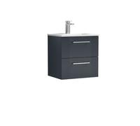 Nuie Deco 500mm Wall Hung 2 Drawer Vanity & Basin 2 - Satin Anthracite