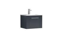 Nuie Deco Satin Wall Hung Single Drawer Vanity Unit and Minimalist Ceramic Basin | Soft Black | MDF | 500mm