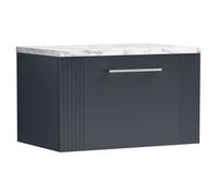 nuie Deco 600 Wall Hung Single Drawer Vanity & Laminate Worktop - Soft Black, Black