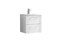 Nuie Deco Wall Hung 2 Drawer Vanity Unit and Curved Ceramic Basin | Satin White | MDF | 500mm