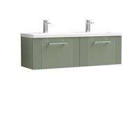 Nuie Deco 1200mm Wall Hung 2 Drawer Vanity & Double Ceramic Basin - Satin Reed Green, Green